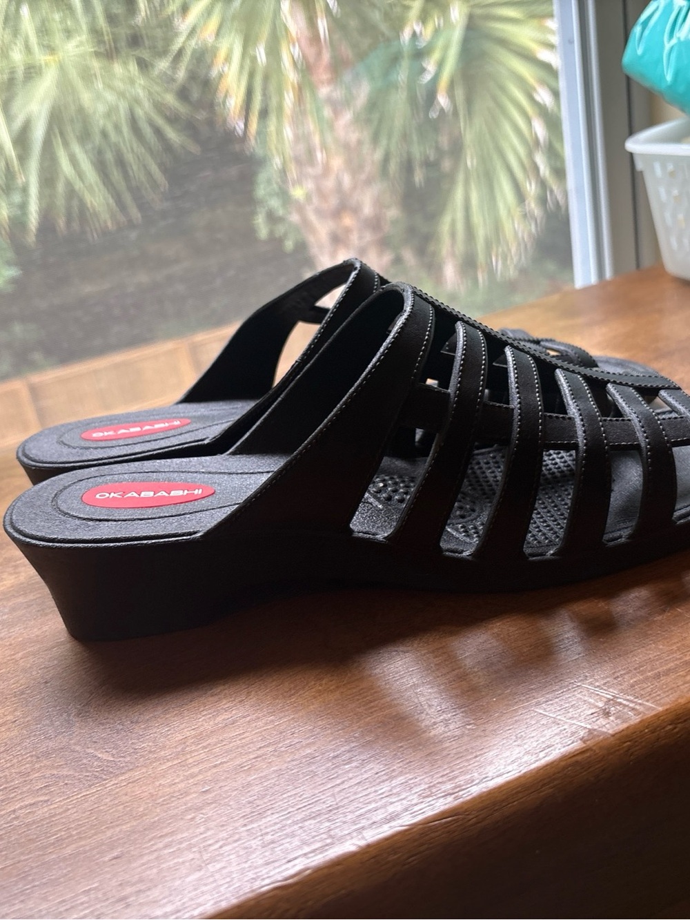 Okabashi Black Women's Wedge Strappy Slide Sandals size L NWOT - Picture 8 of 10